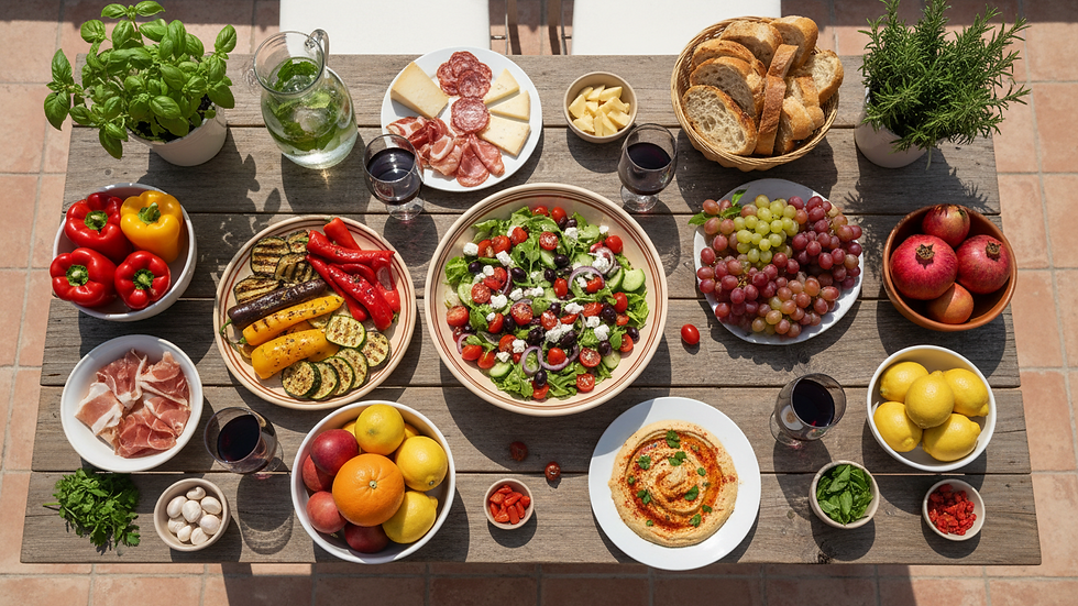 Vue en plongée d’une table avec des aliments frais et colorés