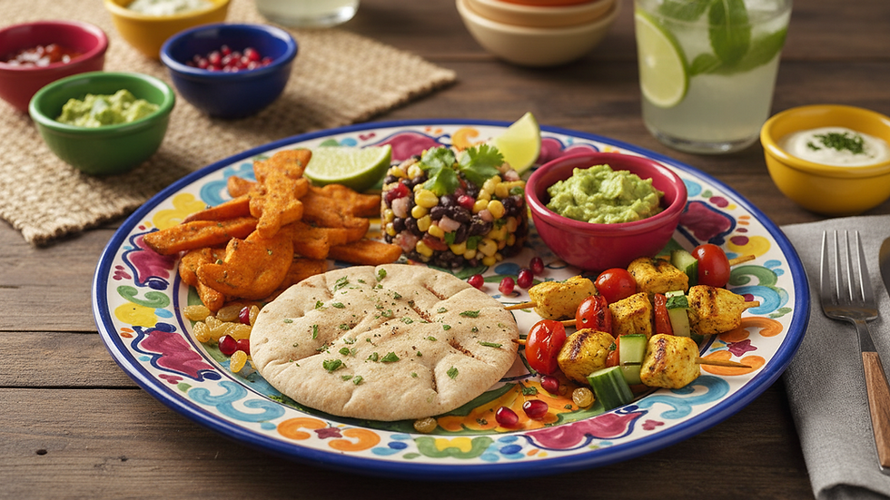 Eye-level view of a colorful plate with healthy children's food