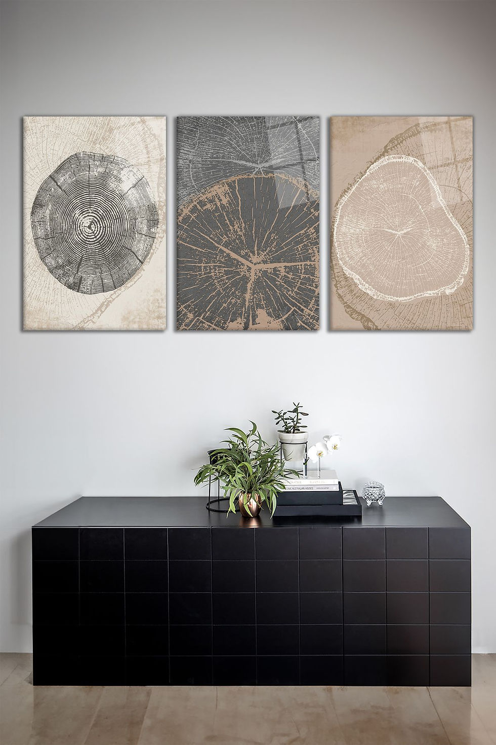 Ağaç Gövdesi Çizgileri 3'lü Cam Tablo Seti