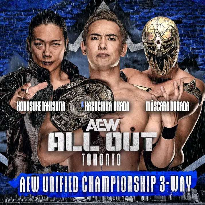 AEW & NJPW Promotional Image for a Lights Out Steel Cage Match: Death Riders, Gabe Kidd & Young Bucks VS Darby Allin, Hiroshi Tanahashi, Will Ospreay, Kenny Oemga, & Kota Ibushi