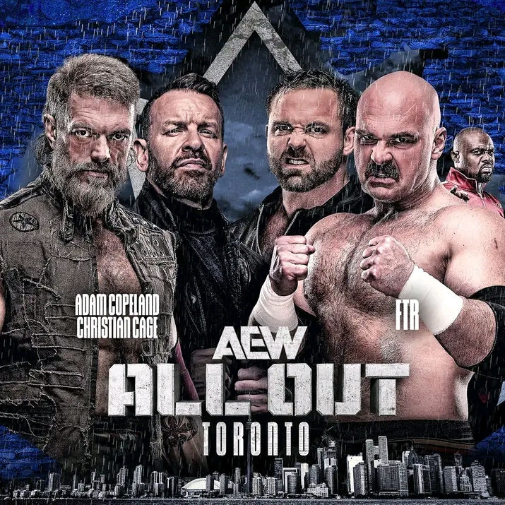 AEW & NJPW Promotional Image for the AEW World Tag Team Championship 3-Way: (C)Hurt Syndicate VS FTR VS Brodido