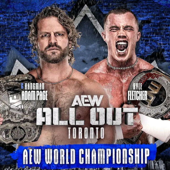 AEW & NJPW Promotional Image for the AEW World Championship: (Hangman Adam Page VS MJF)