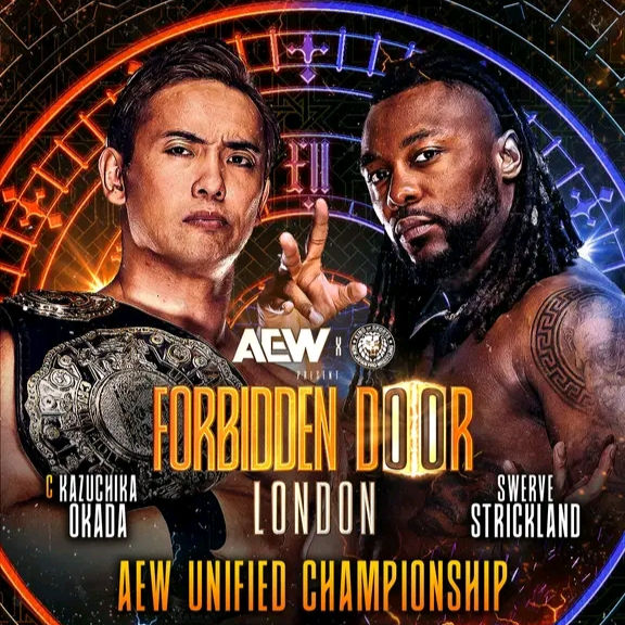 AEW & NJPW Promotional Image for the AEW Unified Championship: (C)Kazuchika Okada VS Swerve Strickland