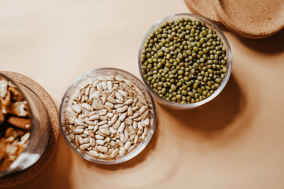 beans in clear glass bowls