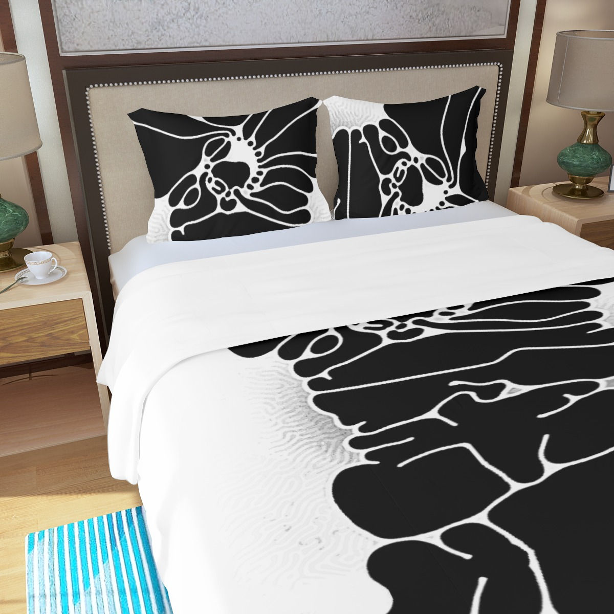 Trippy Blobs - Black and White - Three Piece Duvet Bedding Set