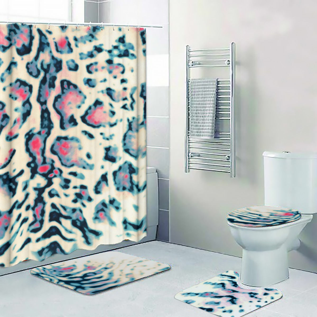 Trippy Feline Pattern Four-piece Bathroom Set
