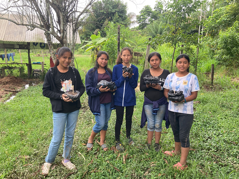 Above: The older girls right after planting their tomato seeds.