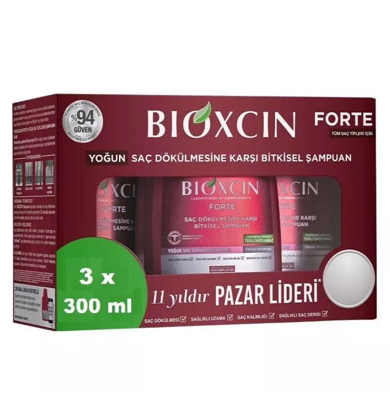 Bioxcin Forte Shampoo 3 x 300 ml All Hair Type's Bioxsine Hair Loss Treatments