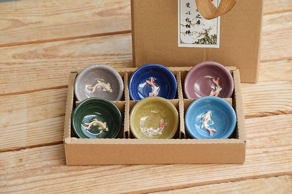 Thumbnail: A set of 6 colorful bowls with fish bowls