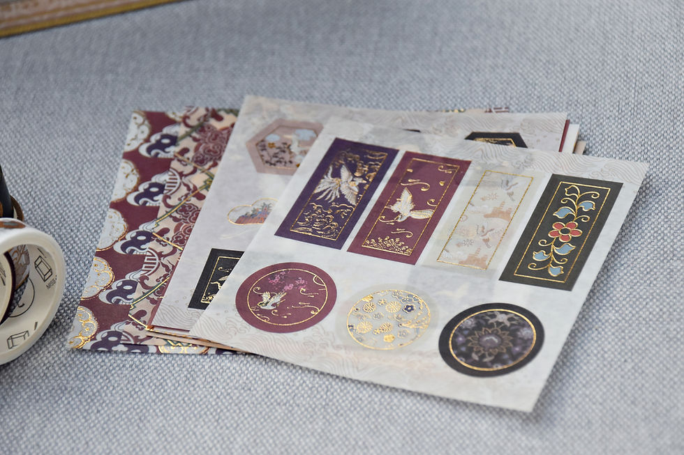 Miniatura: Zestaw papierowych taśm i naklejek do DIY - Żuraw mandżurski