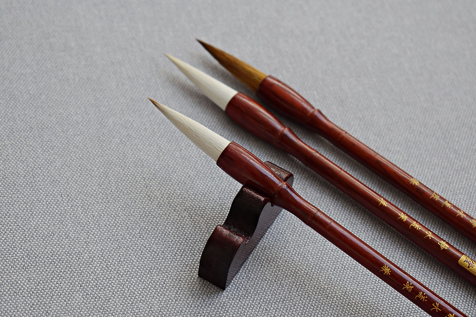 Thumbnail: A set of 3 red Chinese brushes in a box with 3 types of bristles, PREMIUM 