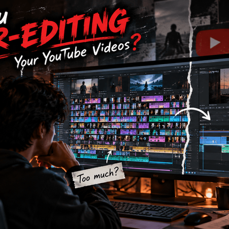 YouTube creator facing an overloaded video editing timeline and questioning whether they are over-editing