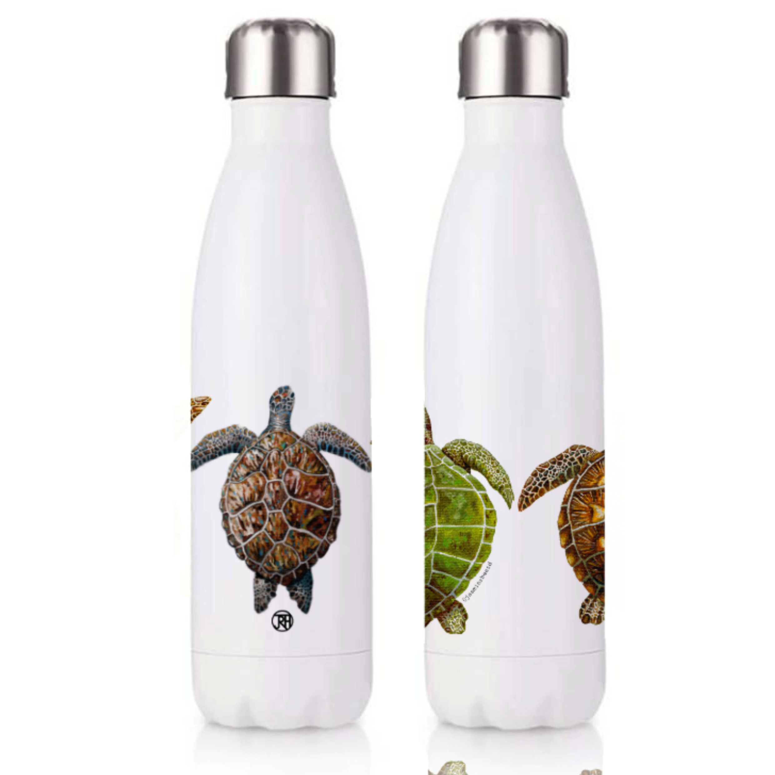 500ml Stainless Steel Bottle - White - Turtles