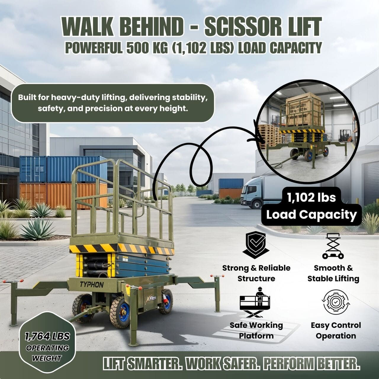 TYPHON xFlex-2037W Walk-Behind Scissor Lift comes with 20ft Working Height and