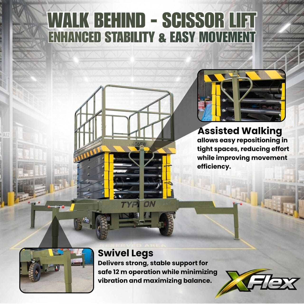 TYPHON xFlex 4065W Walk Behind Scissor Lift 2.7 Ton with Assisted Walking,
