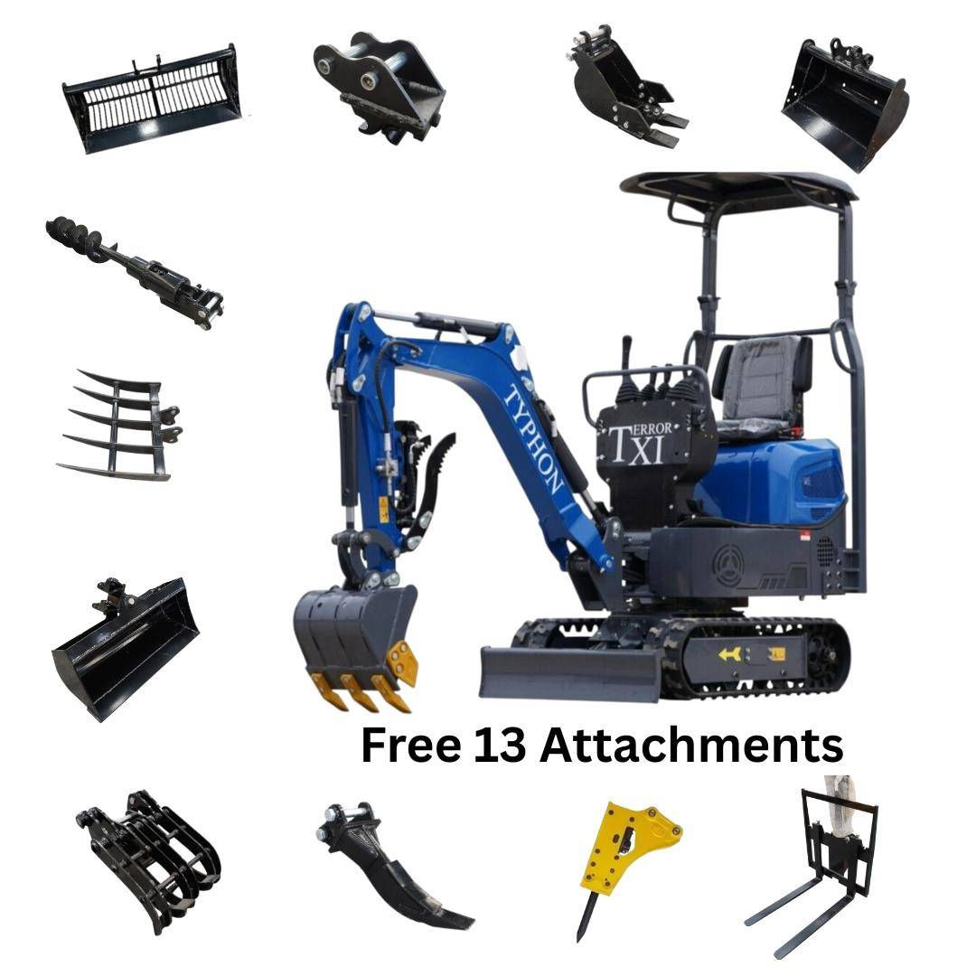 TERROR XI Mini Excavator Digger 13.5hp Gas B&S EPA Engine with 13 Attachments