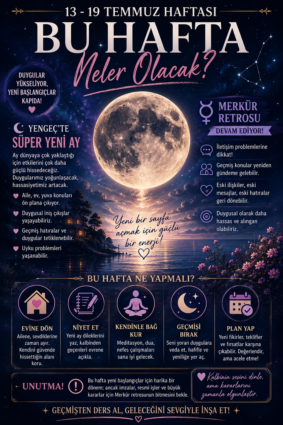 Süper Yeni Ay Başlıyor! 13–19 Temmuz Haftalık Burç Yorumları | Yengeç Yeni Ayı ve Merkür Retrosu Etkileri