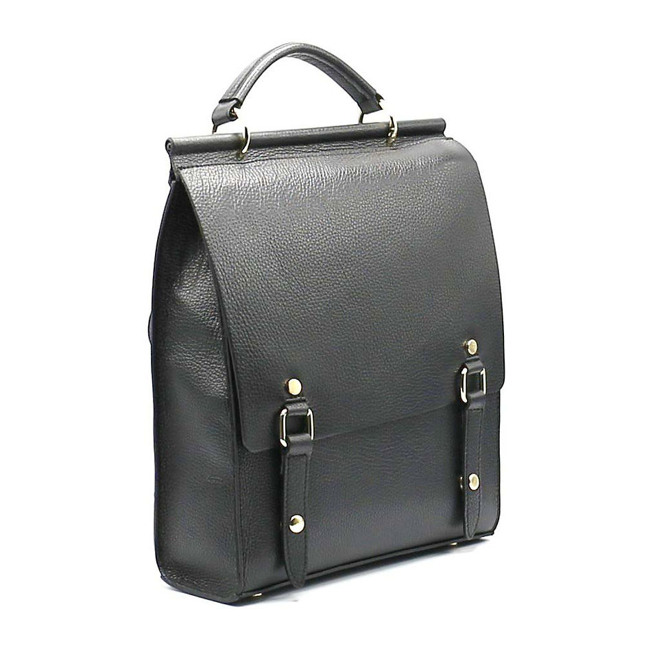 Miniature : Sac à dos en cuir noir à rabat avec double ceintures Abidjan