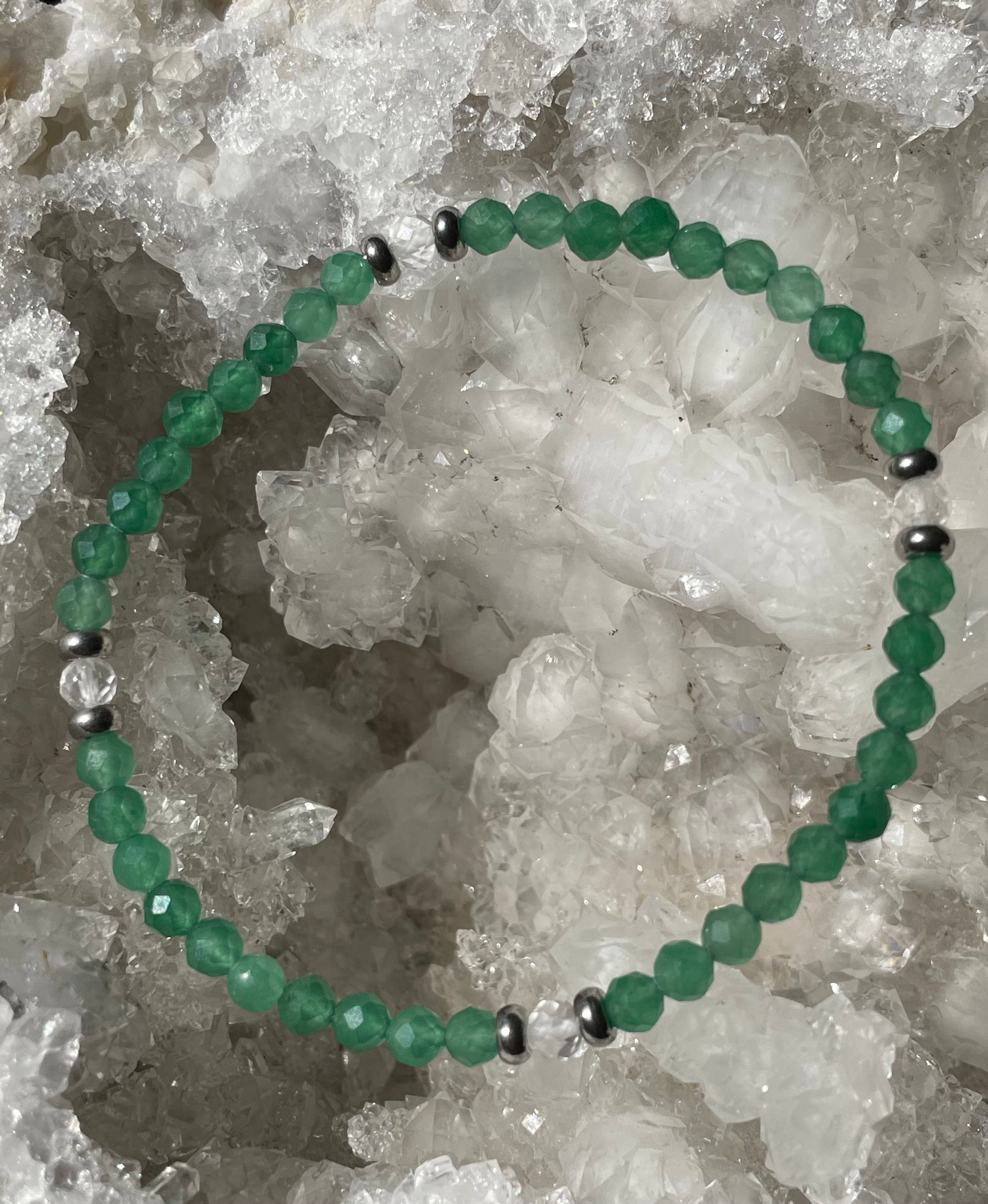 Bracelet Aventurine verte et Cristal de roche. Pièce unique