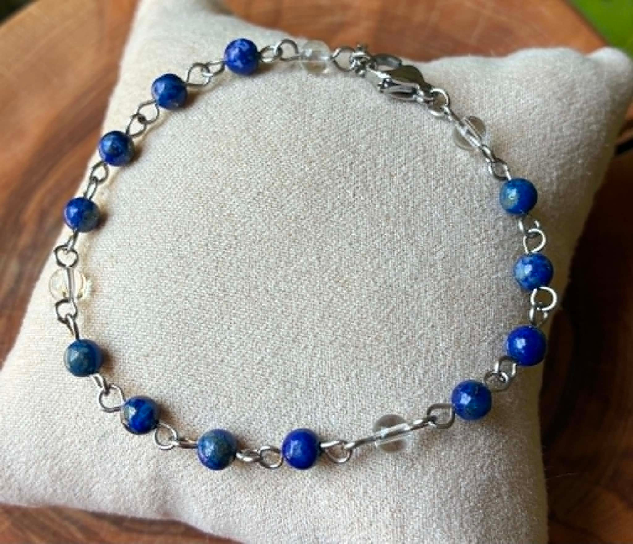Bracelet Lapis Lazuli 4 mm et Cristal de roche. Création unique