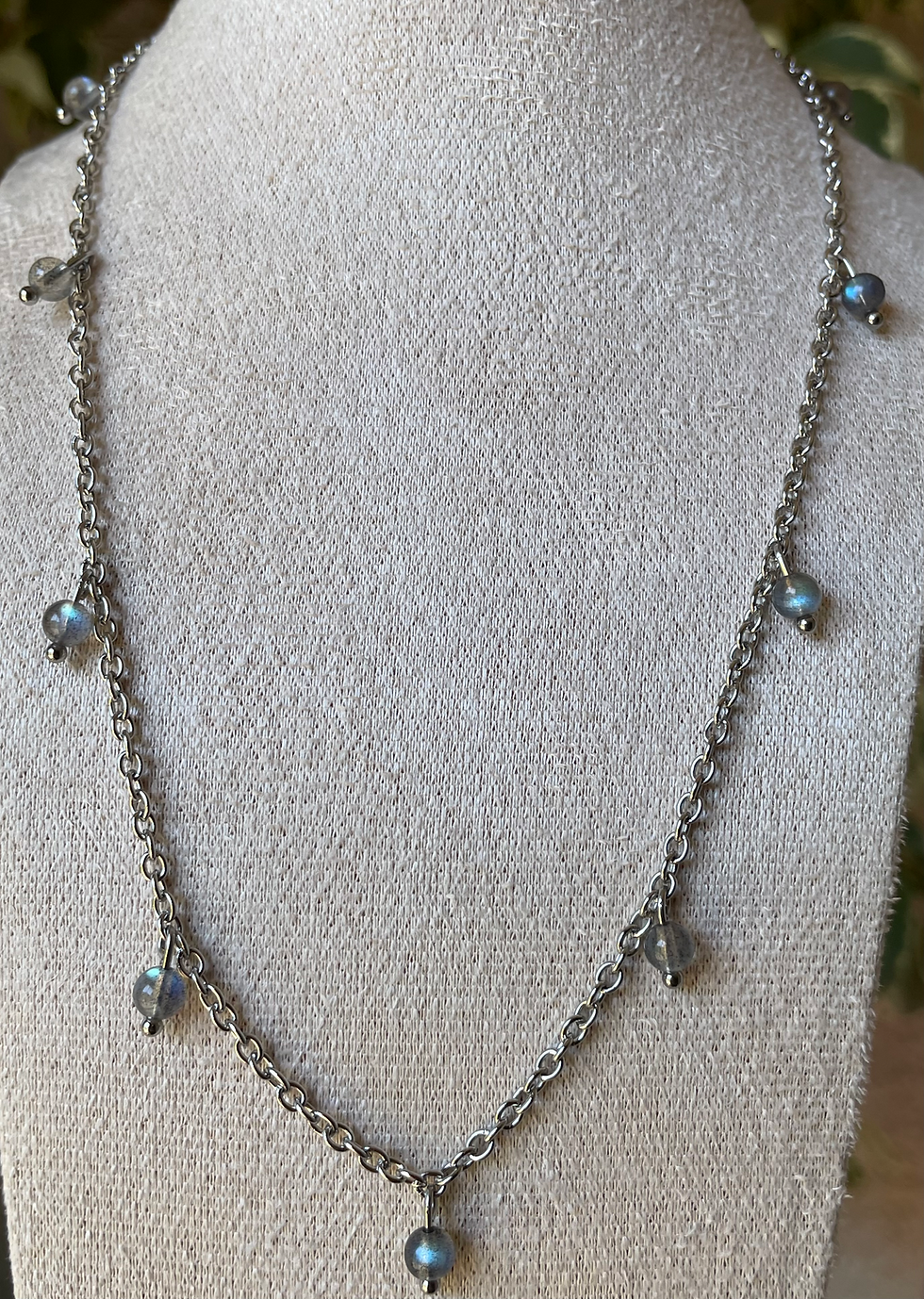 Miniature : Chaîne Labradorite en acier inoxydable. Pierres naturelles