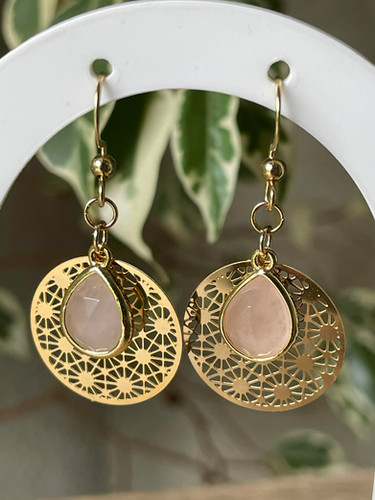 Boucles d'oreilles ZOÉ Quartz rose - Poussiere de lune Boucles d'oreilles ZOÉ Quartz rose - Poussiere de lune