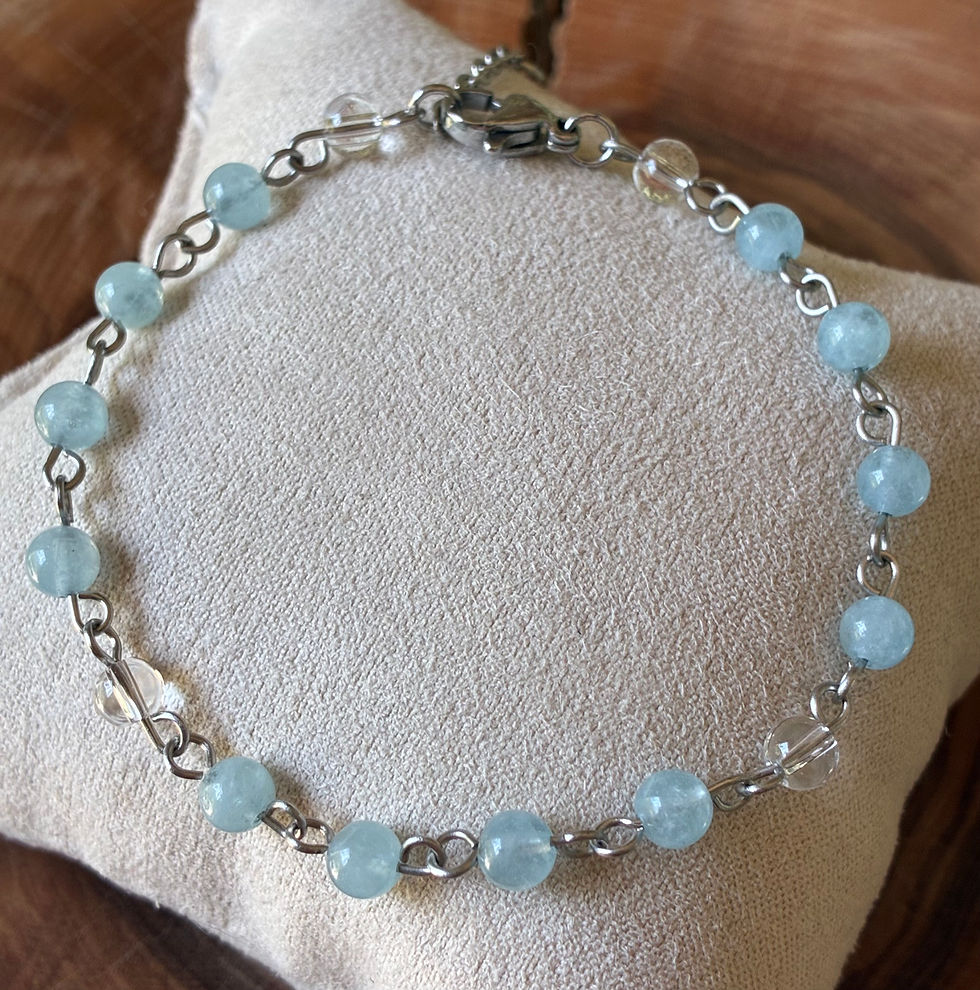 Miniature : Bracelet Aigue Marine 4mm et Cristal de roche. Pierres naturelles
