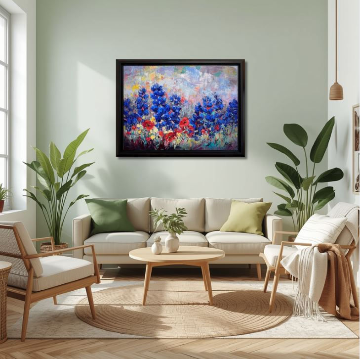 abstract blue bonnets and poppy flowers
