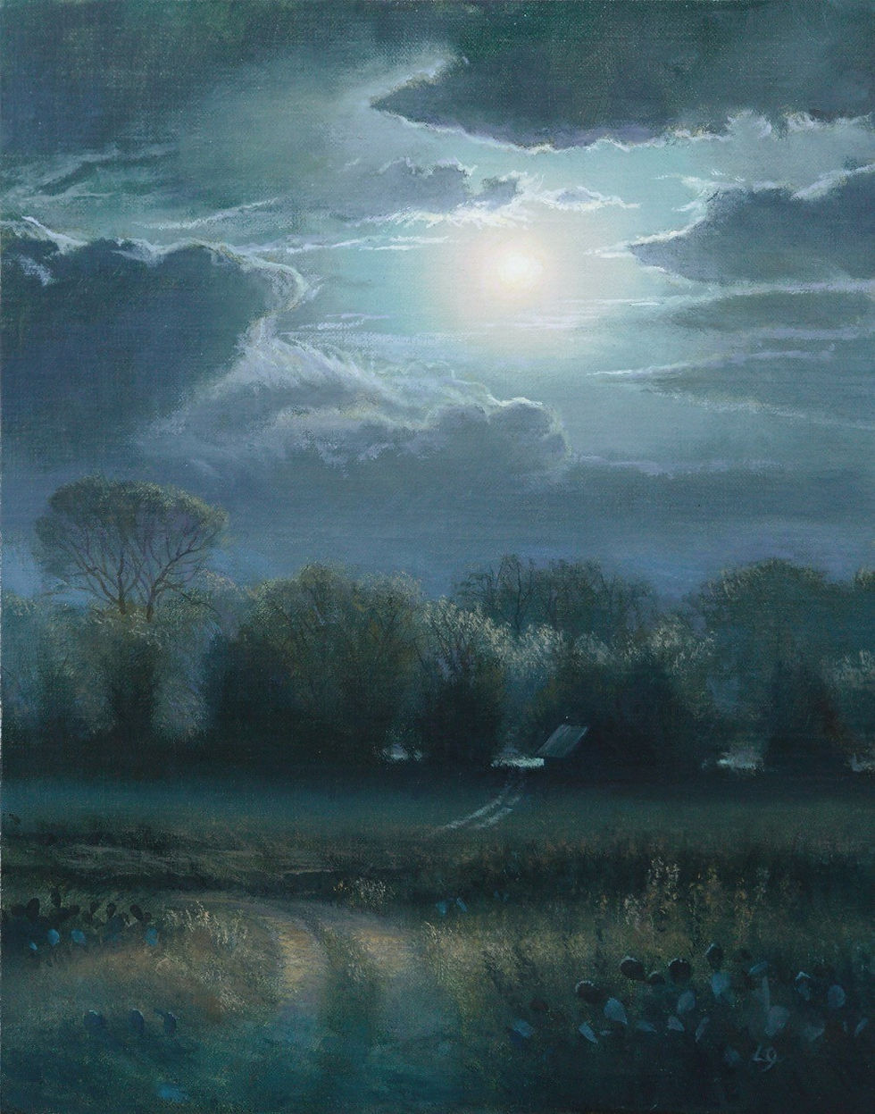 dark moonlit country landscape