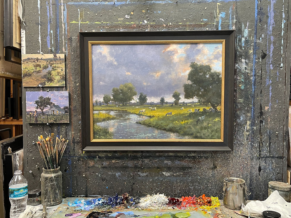 a spring by a field with goats around