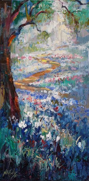 Blue flowers in the dense woods