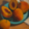 painting of peaches on a plate