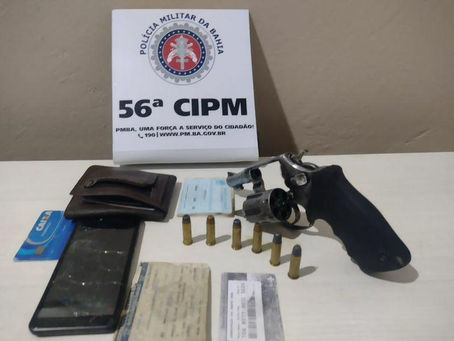 PETO 56ªCIPM APREENDE ARMA DE FOGO E DETÉM SUSPEITO DE AMEAÇA