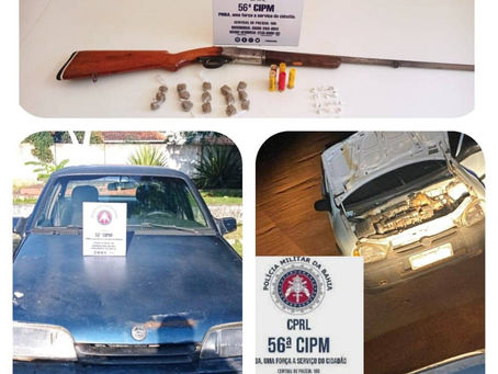56°CIPM Recuperou dois carros roubados e uma arma de fogo em menos de 24 horas