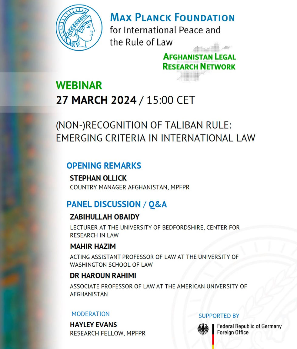 Dr. Obaidy, Dr. Hazem, and Dr. Rahimi discuss the non-recognition of the Taliban on a webinar by Max Planck