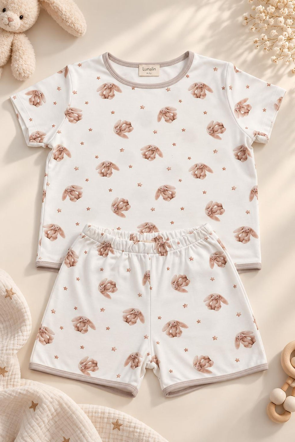Küçük resim: 0.5 Tog / Beyaz Tavşan Lunalin Bebek Organik Pijama