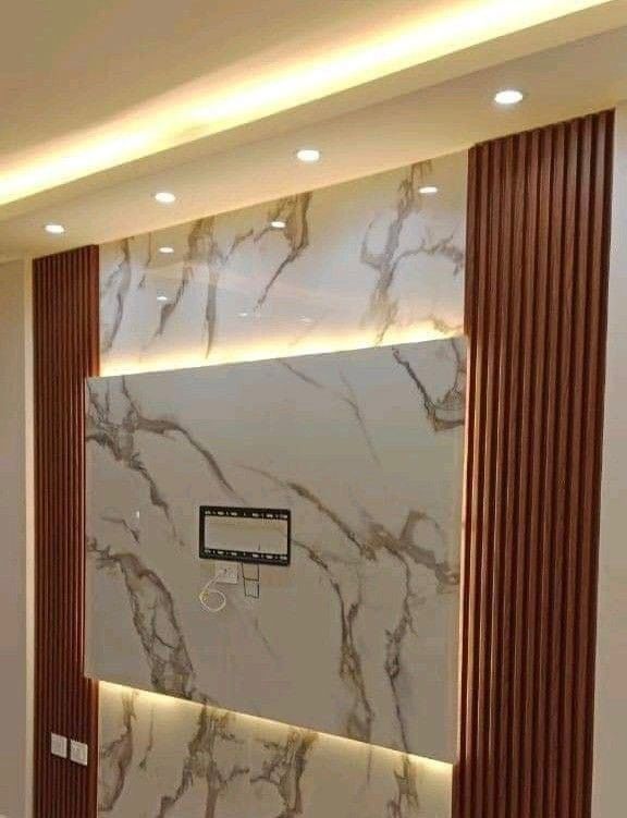 Luxury marble PVC wall panels installed in a modern living room in Columbus, Ohio