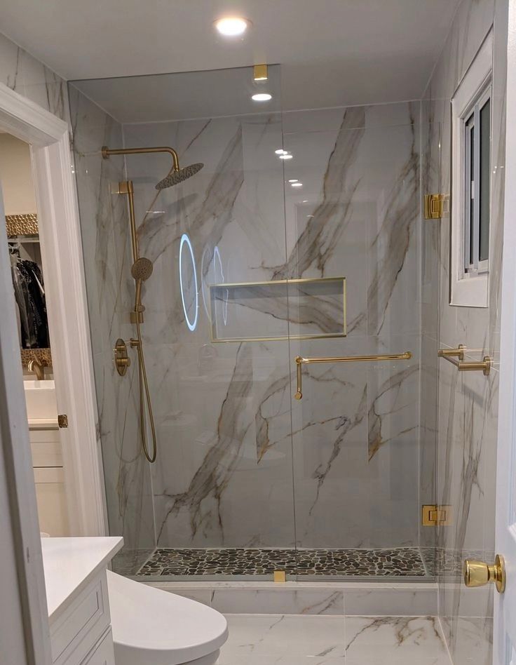 Waterproof luxury marble PVC wall panels installed in a Columbus, Ohio bathroom
