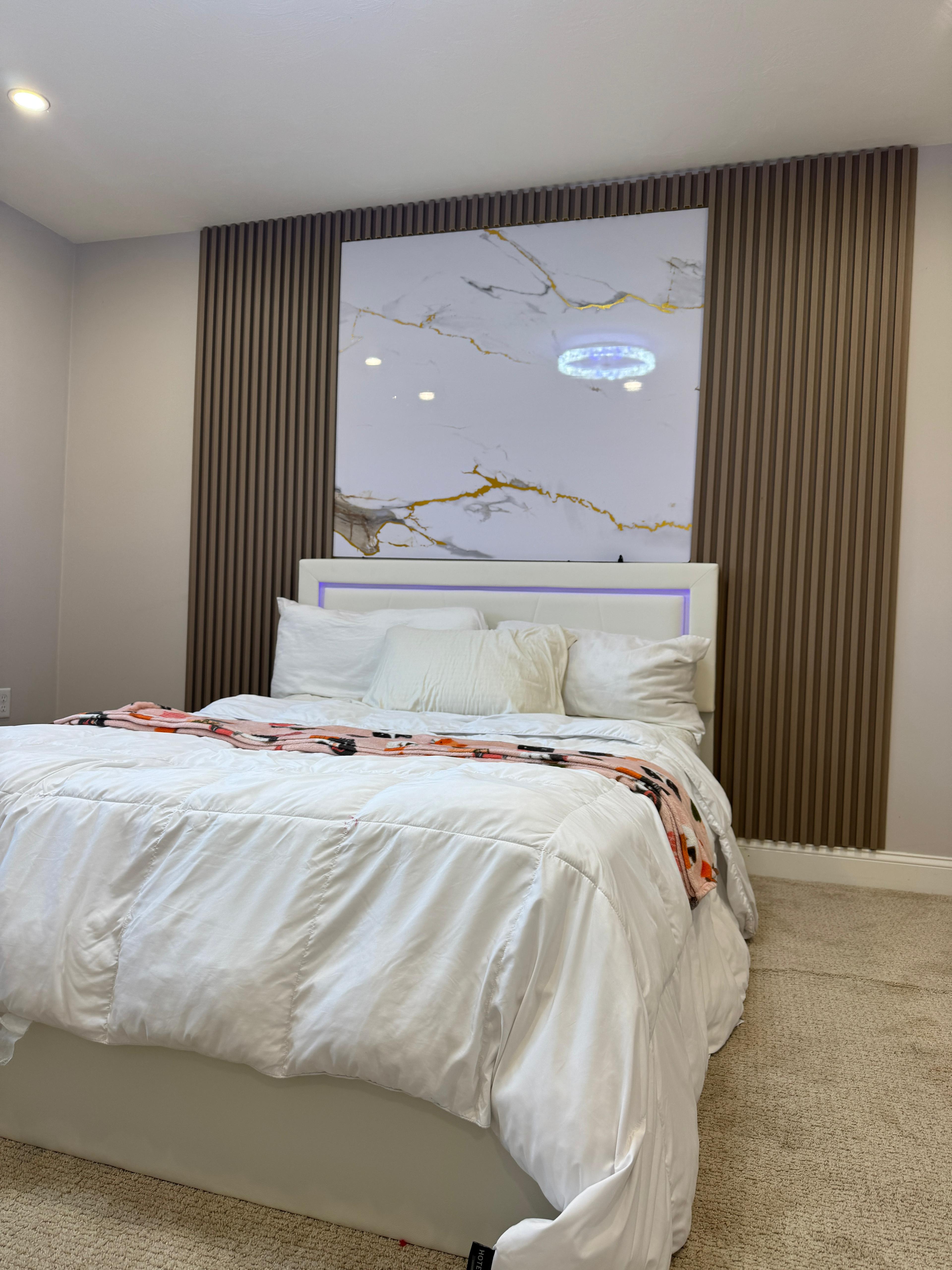 Luxury marble PVC wall panels installed in a modern living room in Columbus, Ohio