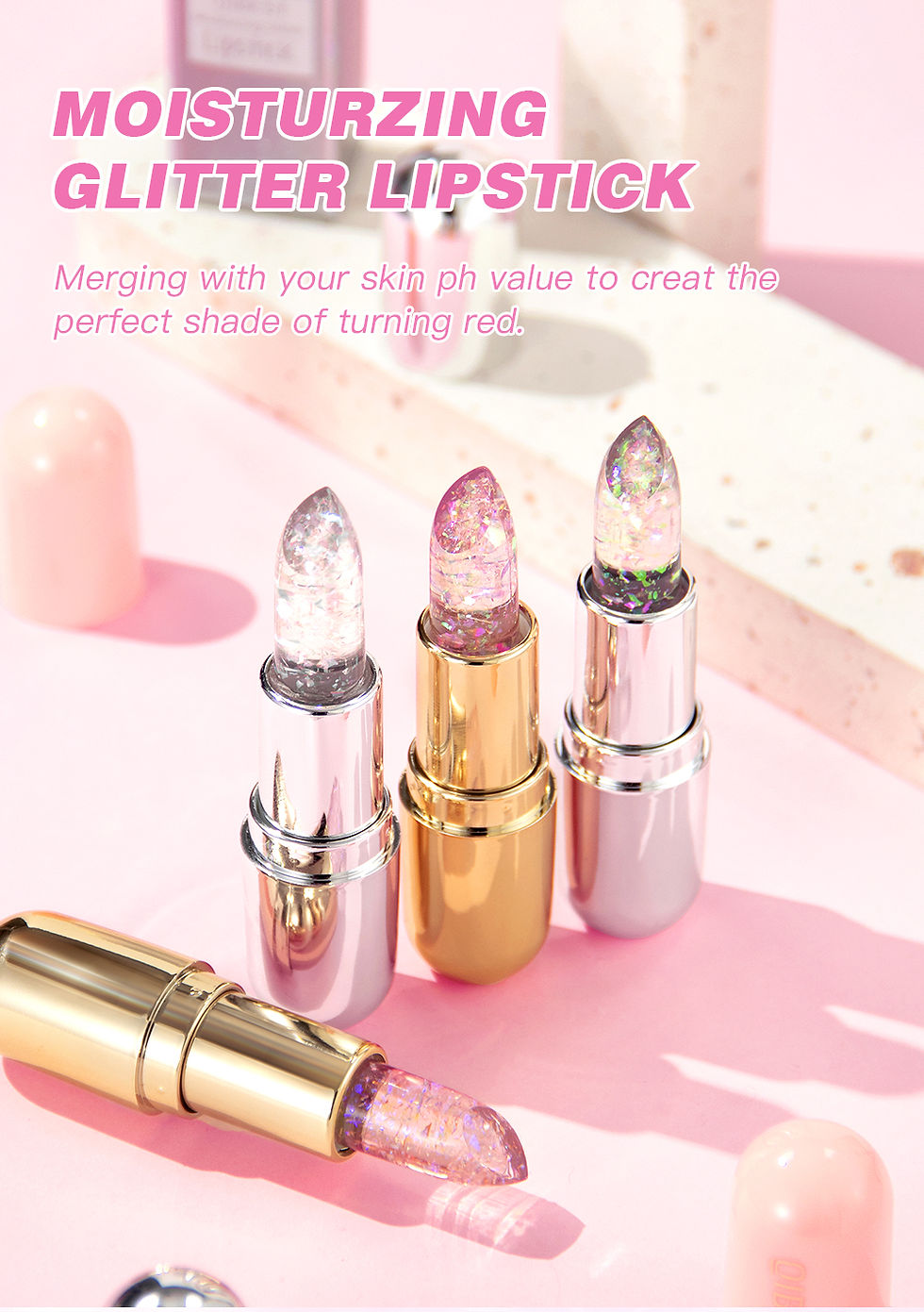 Thumbnail: QIBEST Glitter Lipstick Lip Balm Color Change Transparent Moisturizing Crystal J