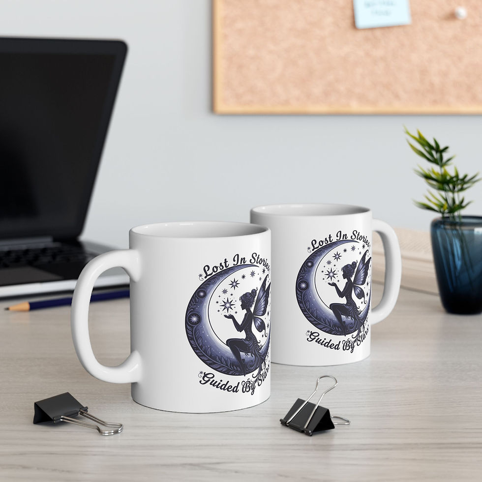 Thumbnail: Fairy Moon Book Lover Coffee Mug | Celestial Reader Mug | Whimsical Fairy Mug