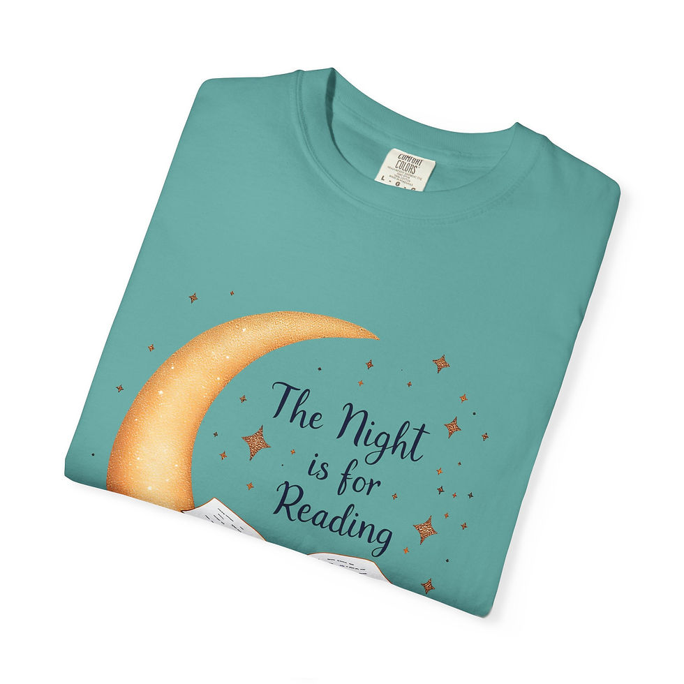 Thumbnail: The Night Is For Reading T-shirt — Moon & Stars Reading Tee