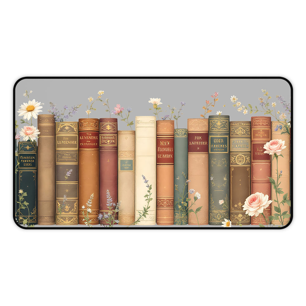 Thumbnail: Vintage Bookshelf Desk Mat – Floral Antique Book Lover Mouse Pad