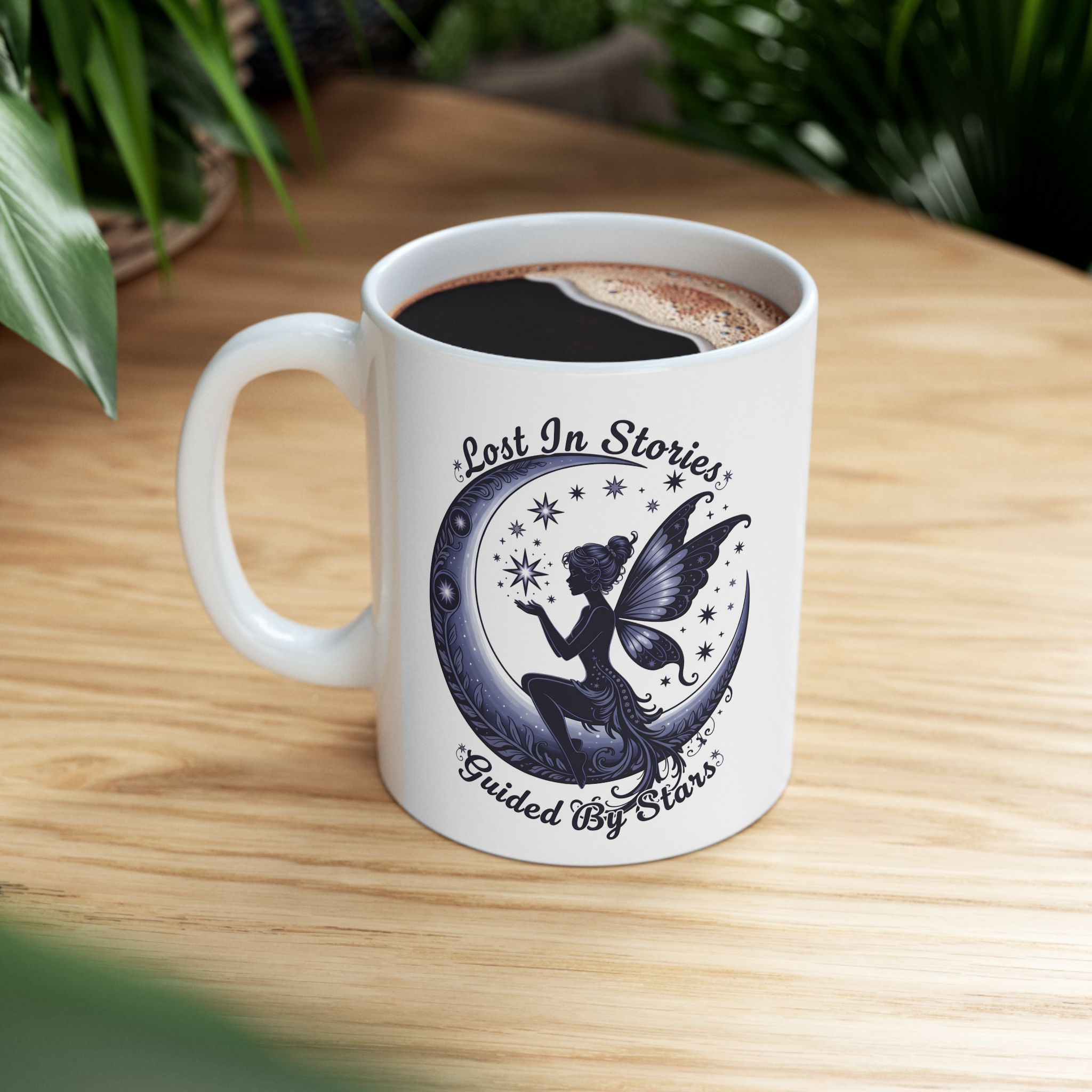 Fairy Moon Book Lover Coffee Mug | Celestial Reader Mug | Whimsical Fairy Mug