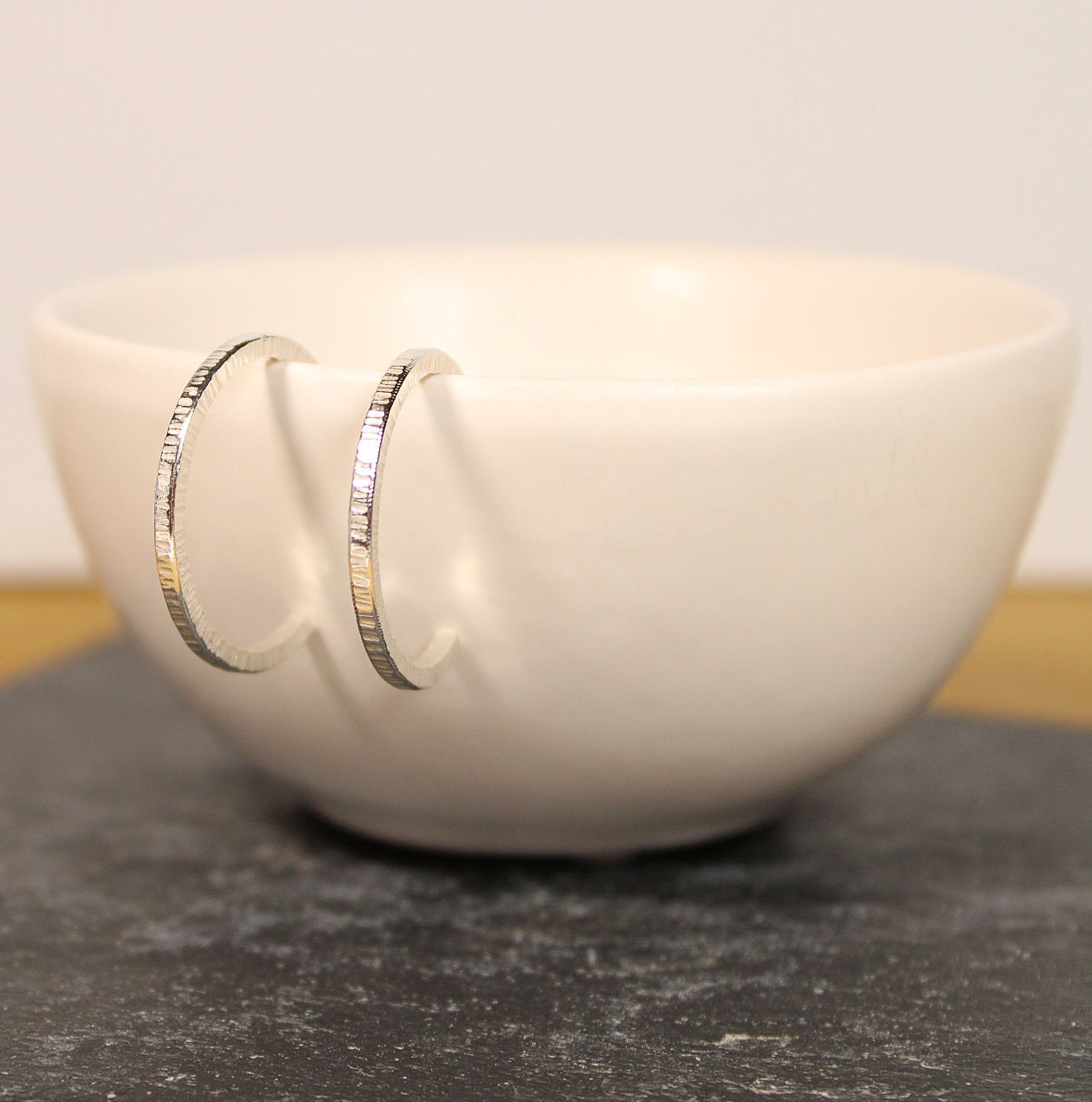 Sterling Silver Square Wire Hammered Hoop Earrings (Large)