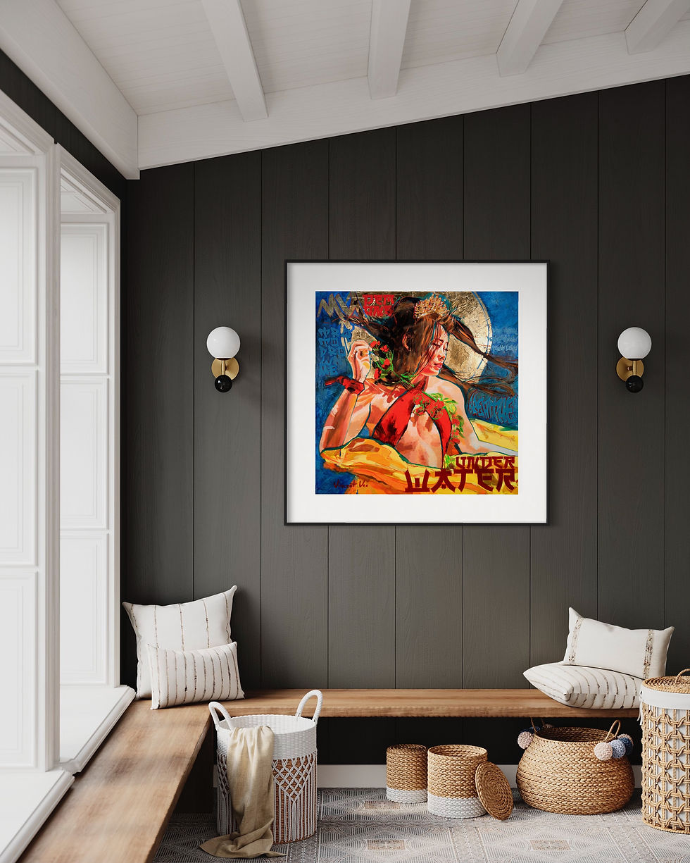 Thumbnail: Sensual Woman: Underwater Dance Art Paper Print with Gold