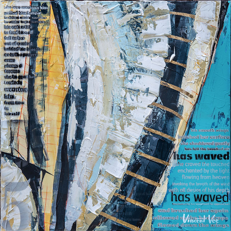 Thumbnail: ABSTRACT PAINTING in subdued pastel colours Teal, Black, Grey and Yellow Original Art inspired by Sailboat and Wind