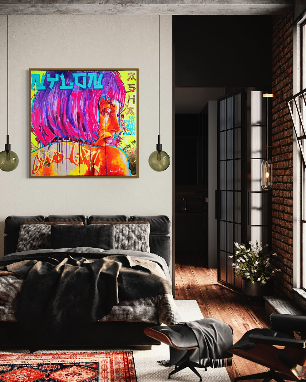 Thumbnail: Neon Dreams: Techno Trance Pink Hair Sensual Woman Large Canvas Print