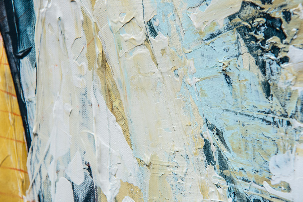 Thumbnail: ABSTRACT PAINTING Detail with text in subdued pastel teal colour