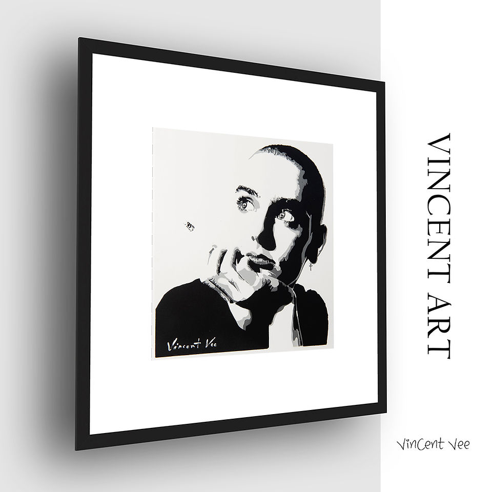 Black and white portrait of Sinead O'Connor with cigarette on White Aluminium
